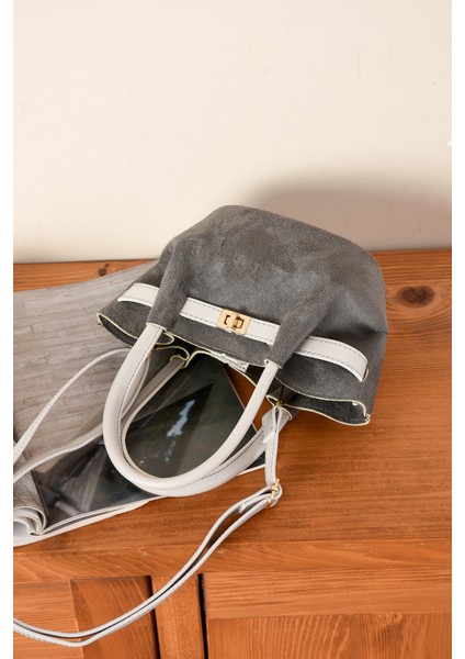 Kadın Kilit Detaylı Süet Mini Çanta