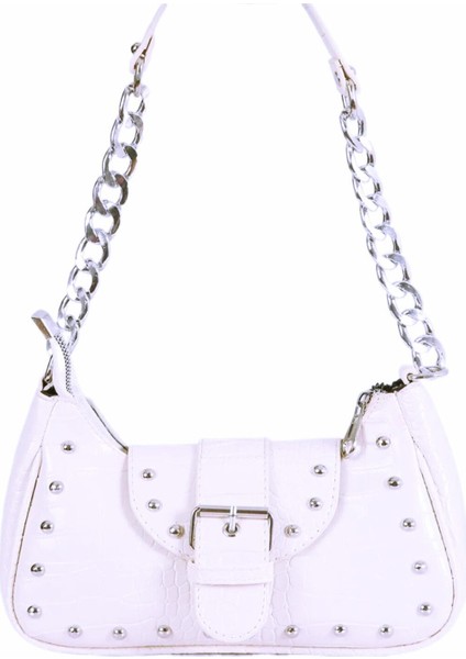 Bony Zımbalı Timsah Desenli Beyaz Kol Çantası