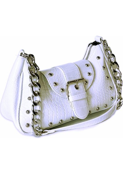 Bony Zımbalı Timsah Desenli Beyaz Kol Çantası fiyatları