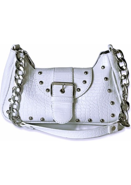 Bony Zımbalı Timsah Desenli Beyaz Kol Çantası modelleri