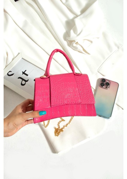 Kadın El ve Omuz Çantası Zincir Askılı Kroko Deri