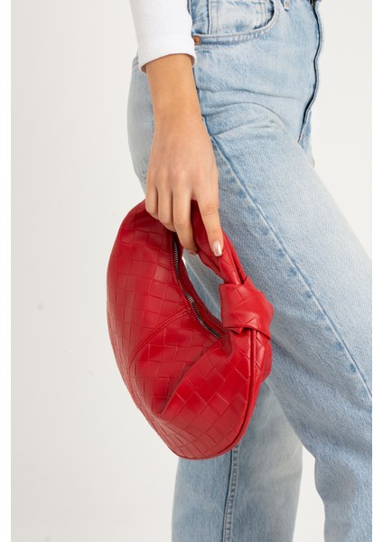 Kadın Mini Baget Dügüm Detaylı Fermuarlı El Çanta Örgü Desenli modelleri