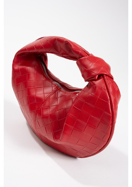 Kadın Mini Baget Dügüm Detaylı Fermuarlı El Çanta Örgü Desenli indirimleri