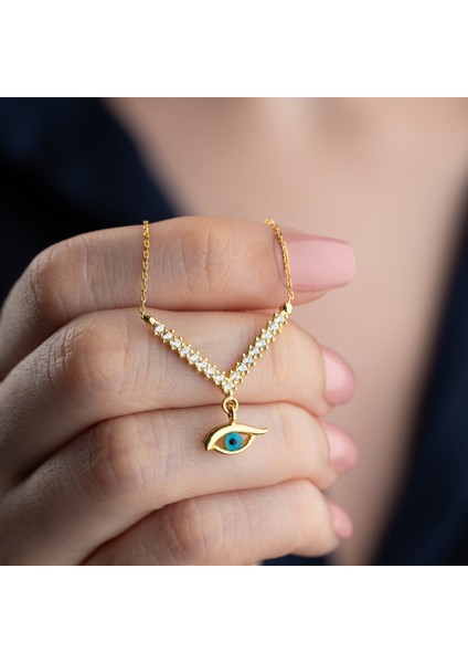 925 Ayar Gümüş Taşlı Sallantılı Göz Kolye