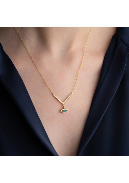 925 Ayar Gümüş Taşlı Sallantılı Göz Kolye fiyatları