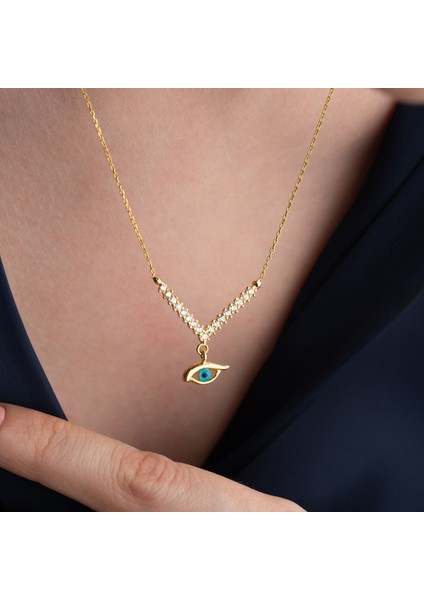 925 Ayar Gümüş Taşlı Sallantılı Göz Kolye fırsatları