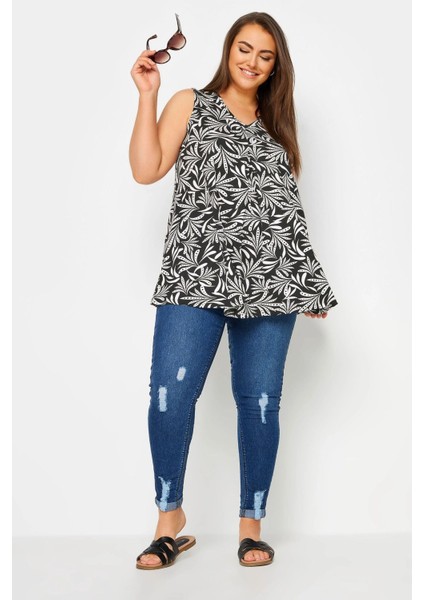 Büyük Beden Kolsuz V Yaka Desenli Likralı Bluz 321734 fiyatları