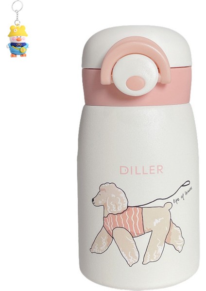Basit Karikatür Köpek Yavrusu Termos Bardağı Sevimli Kız Su Bardağı Taşınabilir Öğrenci Bardağı Kompakt Pop-Up Kapaklı Termos Bardağı (Yurt Dışından)