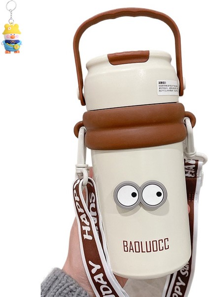 Çay ve Su Ayırma Termos Bardağı, Büyük Kapasiteli Kız Çay Ayırıcı Pipetli Su Bardağı, Taşınabilir Kayışlı Çiçek Çay Bardağı (Yurt Dışından)