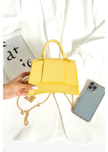 Kadın El ve Omuz Çantası Zincir Askılı Kroko Deri