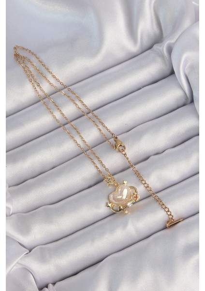 316L Çelik Zincir Altın Renk Sedefli Kalp Figür Zirkon Taşlı Gezegen Kolye fiyatları