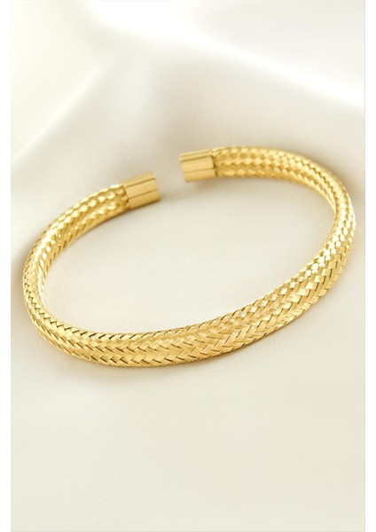 Wizard Örgülü Lüks Çelik Kelepçe Bileklik-Sarı