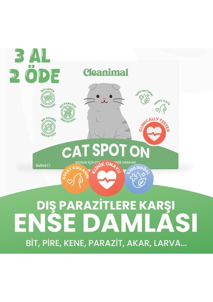 Kedi Parazit Ense Deri Damlası | Bit, Pire ve Kene Karşıtı Doğal Koruma Damlası 5x1 ml
