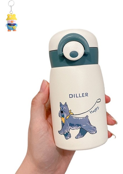 Basit Karikatür Köpek Yavrusu Termos Bardağı Sevimli Kız Su Bardağı Taşınabilir Öğrenci Bardağı Kompakt Pop-Up Kapaklı Termos Bardağı (Yurt Dışından)