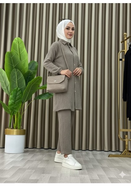 Tesettür Günlük Rahat Ikili Düğmeli Tunik Pantolon Takım