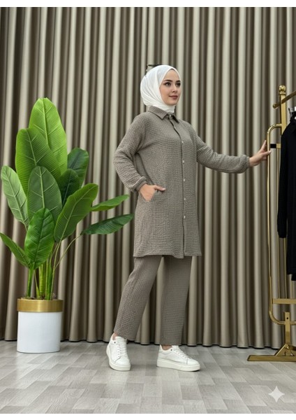 Tesettür Günlük Rahat Ikili Düğmeli Tunik Pantolon Takım modelleri