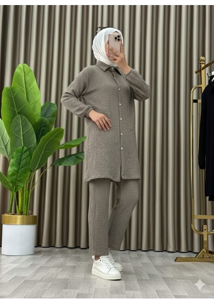 Tesettür Günlük Rahat Ikili Düğmeli Tunik Pantolon Takım indirimleri