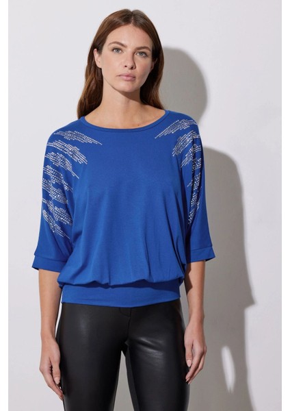Bisiklet Yaka Yarım Kollu Taş Işlemeli Beli Lastikli Bluz 110694 fiyatları