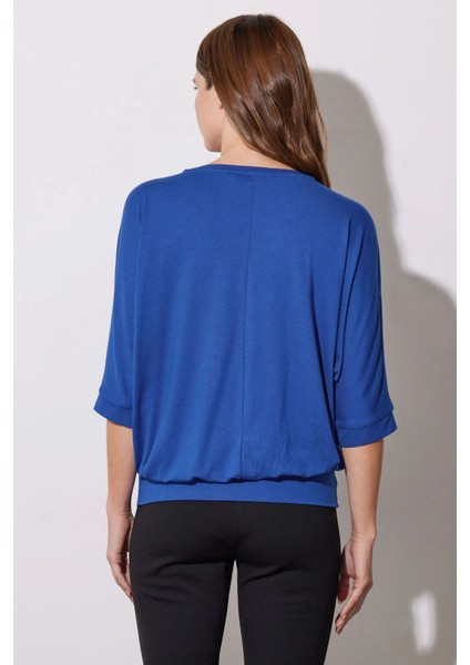 Bisiklet Yaka Yarım Kollu Taş Işlemeli Beli Lastikli Bluz 110694 fırsatları