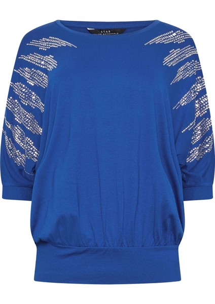 Bisiklet Yaka Yarım Kollu Taş Işlemeli Beli Lastikli Bluz 110694 indirimleri