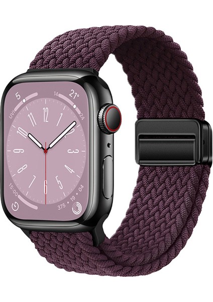 Apple Watch 9 (41MM) Uyumlu Hasır Örgülü KORDON-134 Koyu Mor