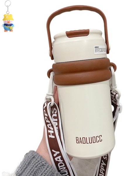 Çay ve Su Ayırma Termos Bardağı, Büyük Kapasiteli Kız Çay Ayırıcı Pipetli Su Bardağı, Taşınabilir Kayışlı Çiçek Çay Bardağı (Yurt Dışından)