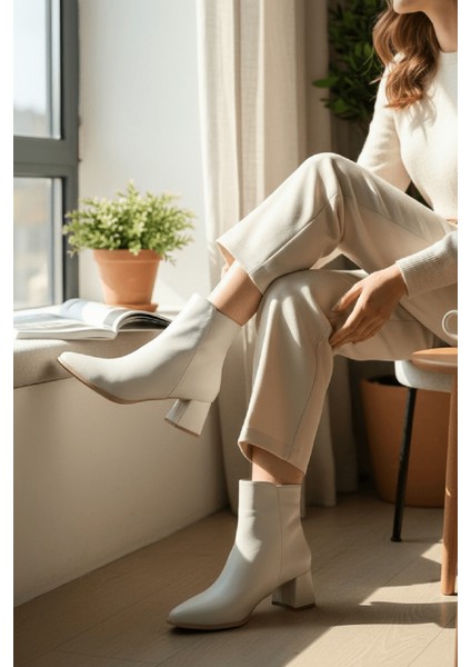 Timma Bej Cilt ( 5 cm Topuklu ) Günlük Kullanım Kadın Botu modelleri