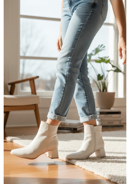 Timma Bej Cilt ( 5 cm Topuklu ) Günlük Kullanım Kadın Botu fırsatları