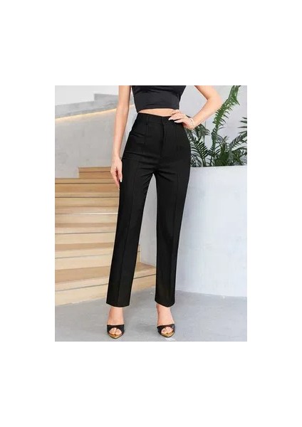 Kadın Yüksek Bel Cepli Önden Çimalı Dokuma Çanta Pantolon fırsatları