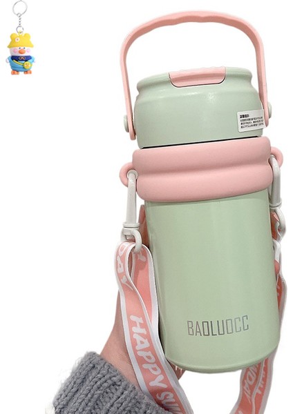 Çay ve Su Ayırma Termos Bardağı, Büyük Kapasiteli Kız Çay Ayırıcı Pipetli Su Bardağı, Taşınabilir Kayışlı Çiçek Çay Bardağı (Yurt Dışından)