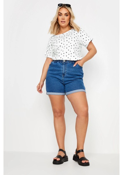 Büyük Beden Bisiklet Yaka Kısa Kollu Yıldız Baskılı T-Shirt 303258 fiyatları