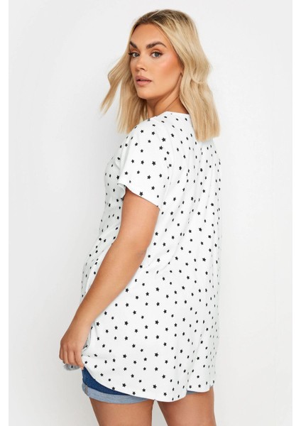 Büyük Beden Bisiklet Yaka Kısa Kollu Yıldız Baskılı T-Shirt 303258 indirimleri