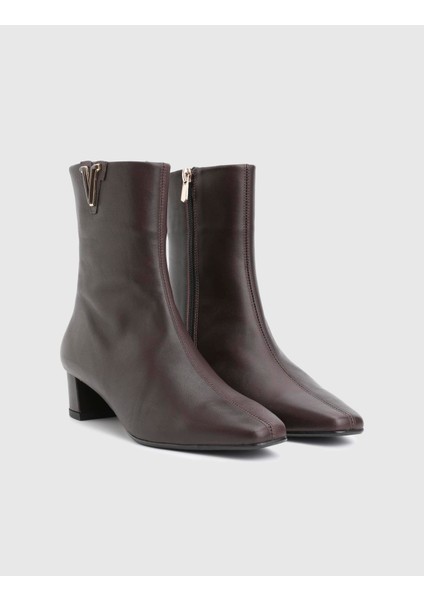 Parisa Hakiki Deri Kahverengi Kadın Topuklu Bot