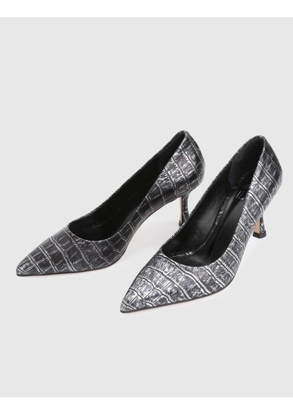 Clamra Hakiki Kroko Deri Antrasit Kadın Topuklu Ayakkabı fiyatları
