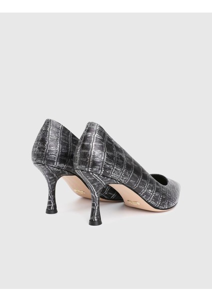 Clamra Hakiki Kroko Deri Antrasit Kadın Topuklu Ayakkabı fırsatları