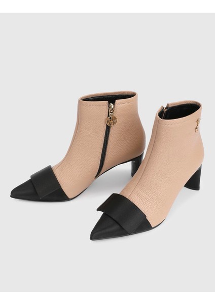 Ernesta Hakiki Floter Saten Deri Bej Kadın Topuklu Bot fiyatları
