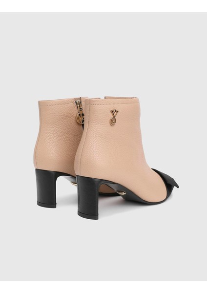 Ernesta Hakiki Floter Saten Deri Bej Kadın Topuklu Bot fırsatları