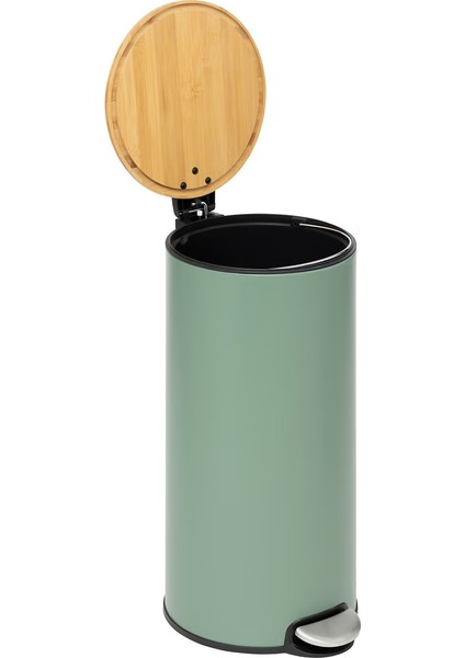 Modern-Metal Pedallı/bambu Kapak 30 Lt.çöp Kutusu-Yeşil fiyatları