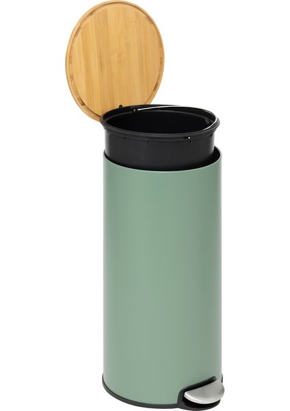 Modern-Metal Pedallı/bambu Kapak 30 Lt.çöp Kutusu-Yeşil modelleri