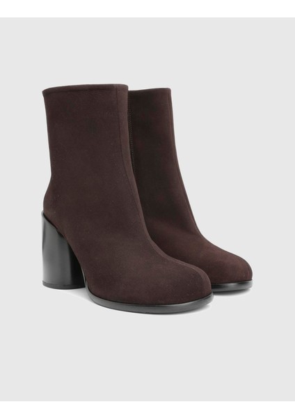 Rabit Hakiki Süet Deri Kahverengi Kadın Topuklu Bot