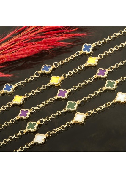 Allzey Çiçek Mineli Yeni Sezon Zincir Bileklik-Sarı