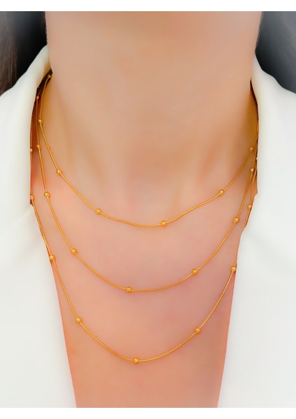 Çelik Üç Sıra Topçuk Kolye - Gold indirimleri