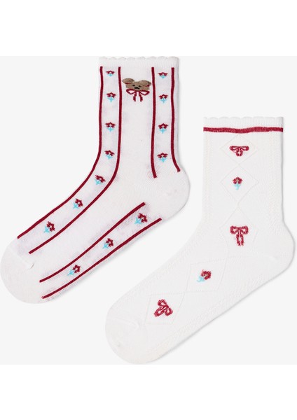 2 Çift Pamuklu Ayı Desenli Fırfırlı Soket Çorap