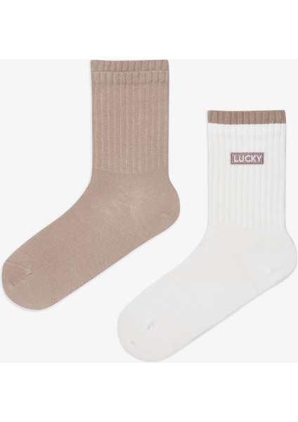 2 Çift Pamuklu Lucky Dokuma Etiketli Soket Çorap