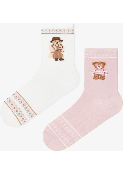 2 Çift Pamuklu Ayı Desenli Soket Çorap