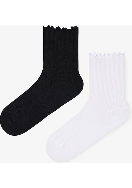 2 Çift Modal Karışımlı Klasik Fırfırlı Soket Çorap