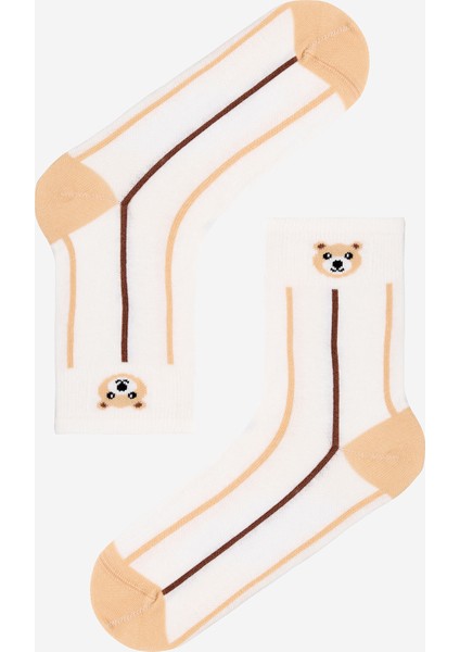 2 Çift Pamuklu Ayı Desenli Çizgili Soket Çorpa modelleri