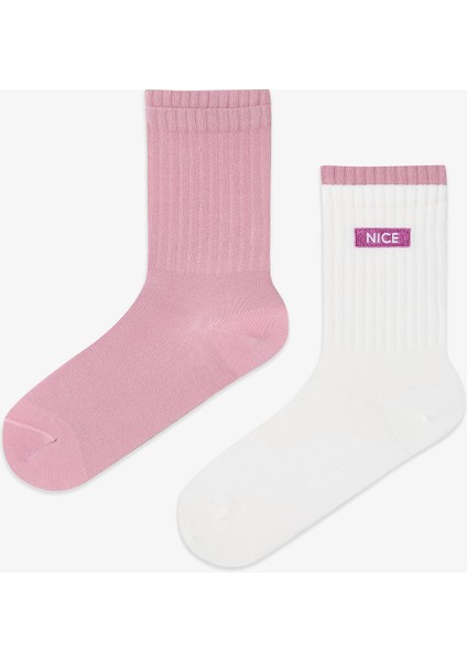2 Çift Pamuklu Nice Dokuma Etiketli Soket Çorap