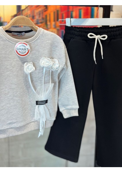 G-Smart Kids Çiçek Detaylı Geniş Paça Kız Çocuk Eşofman Takım 3-10 Yaş fiyatları