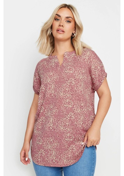Büyük Beden V Yaka Kısa Kollu Desenli Bluz 321937